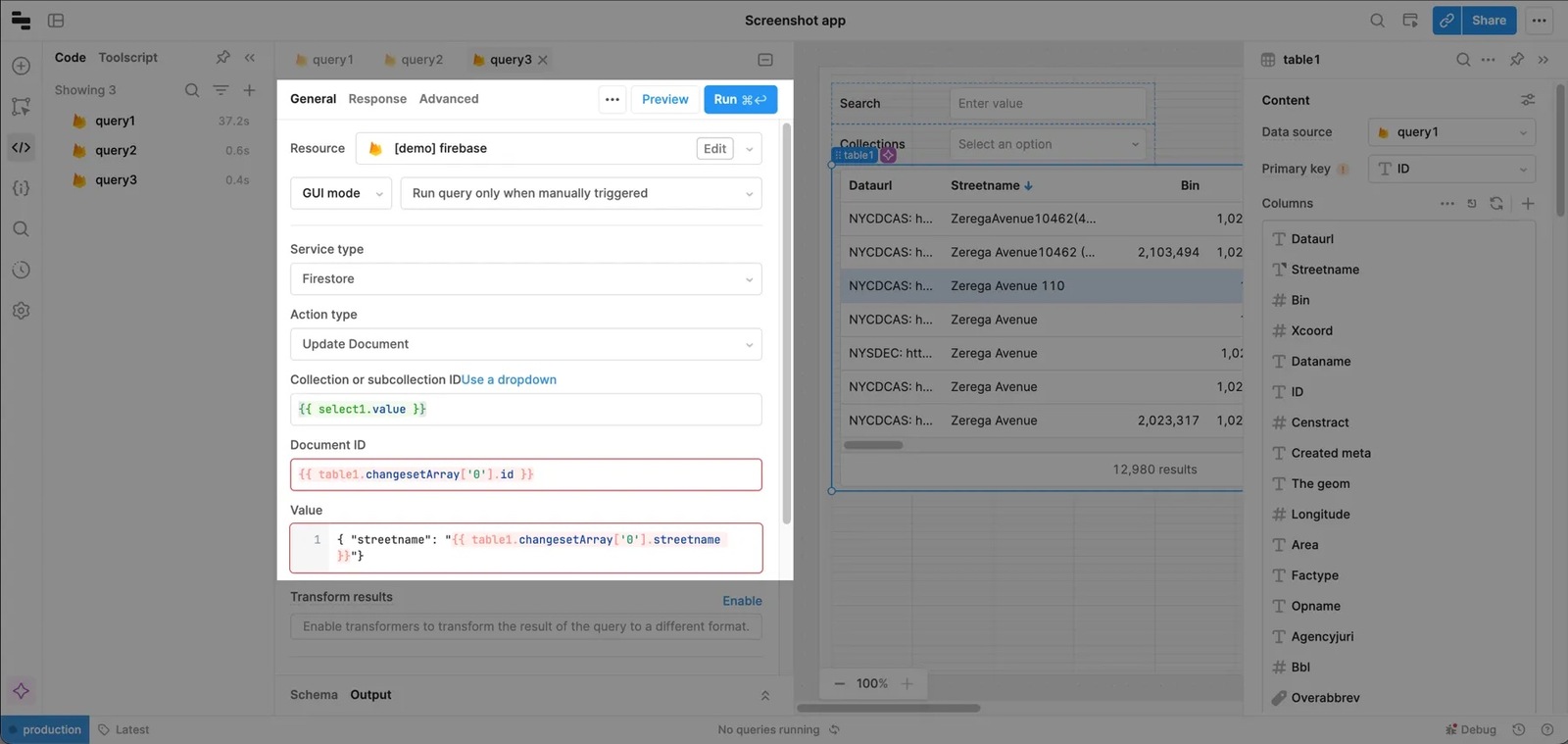 Firebase query that updates a row