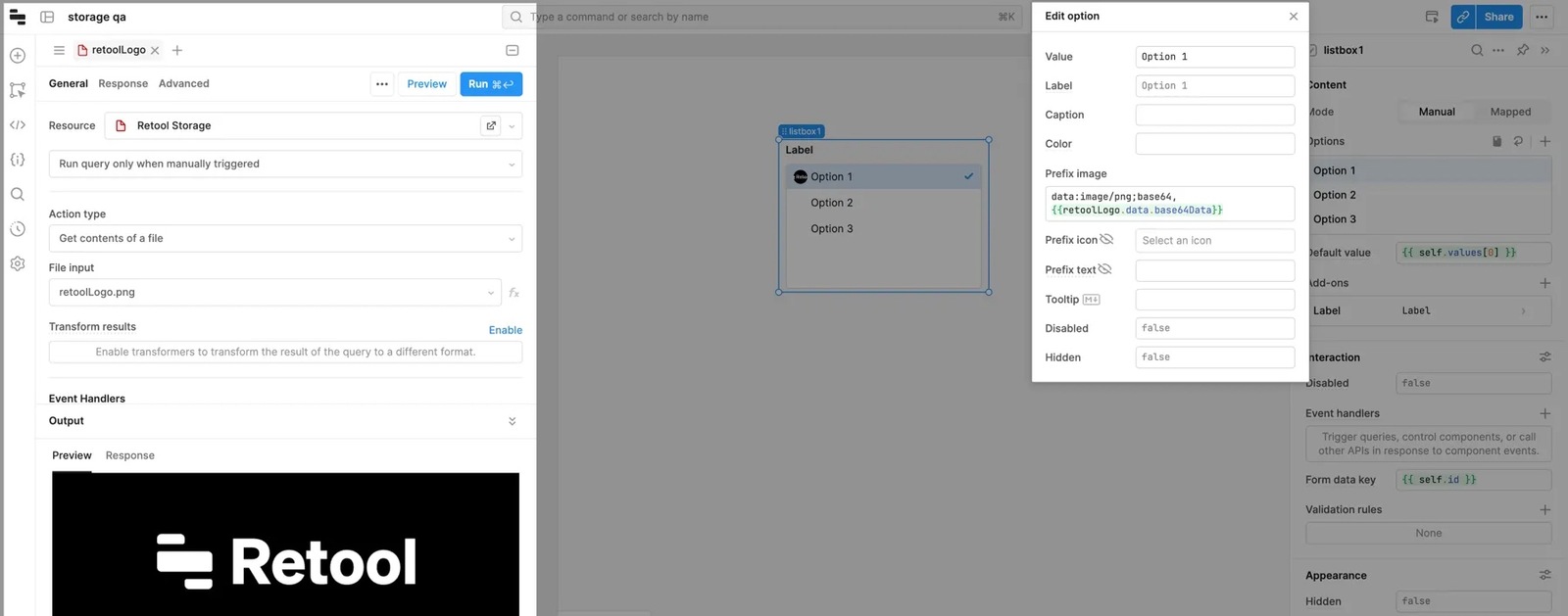 Set Prefix image of List View to use Retool Storage query results