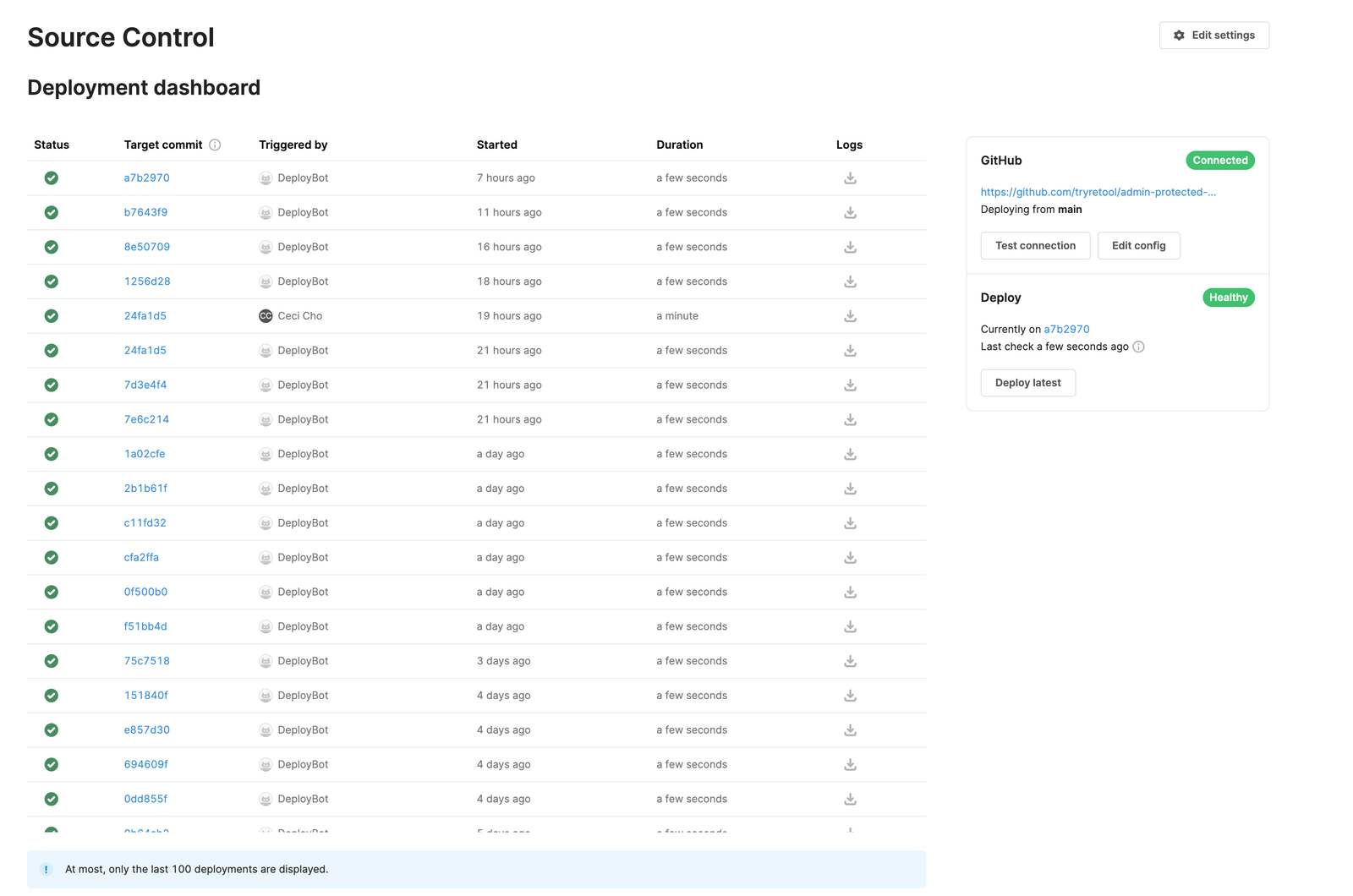 Viewing deployments