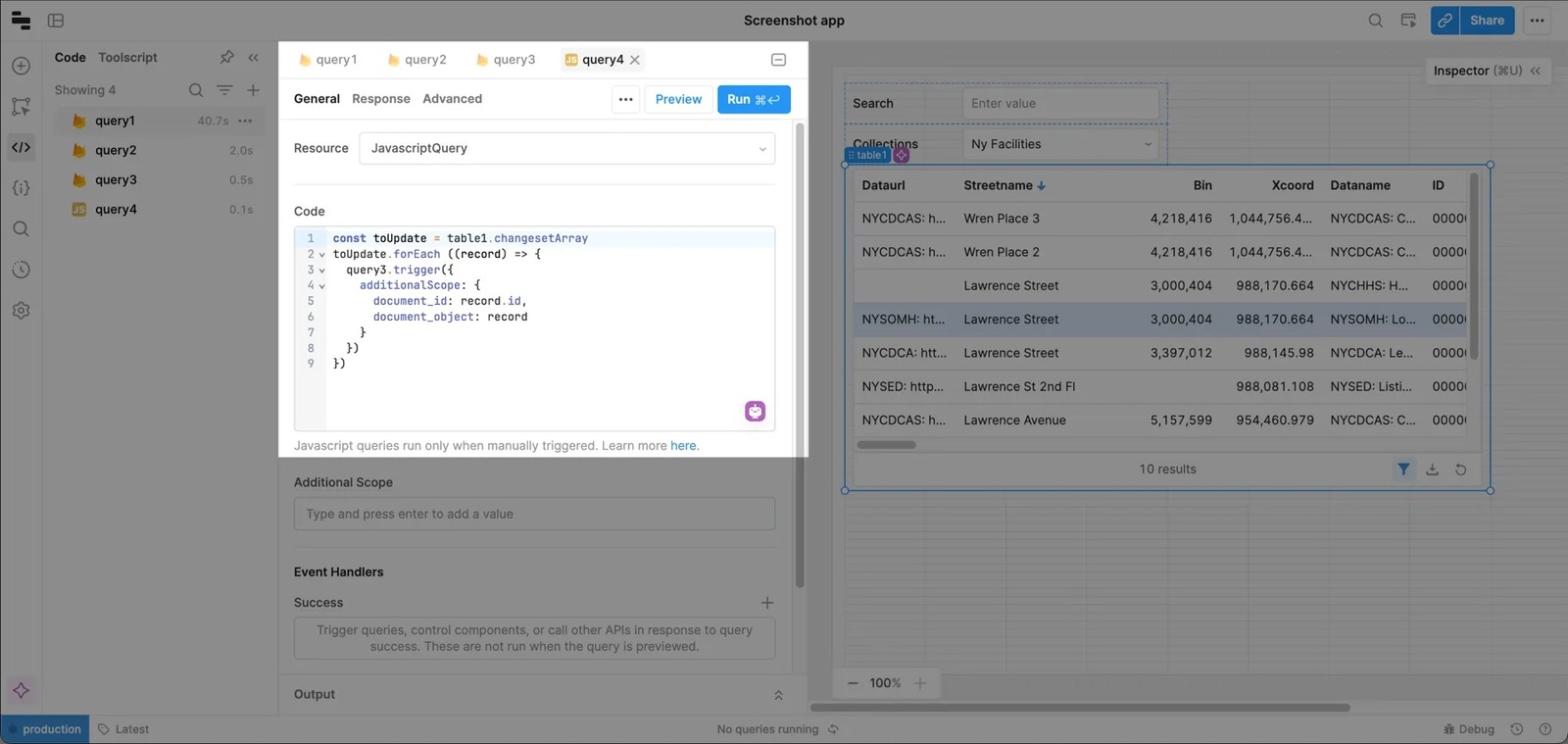 Creating a JavaScript query