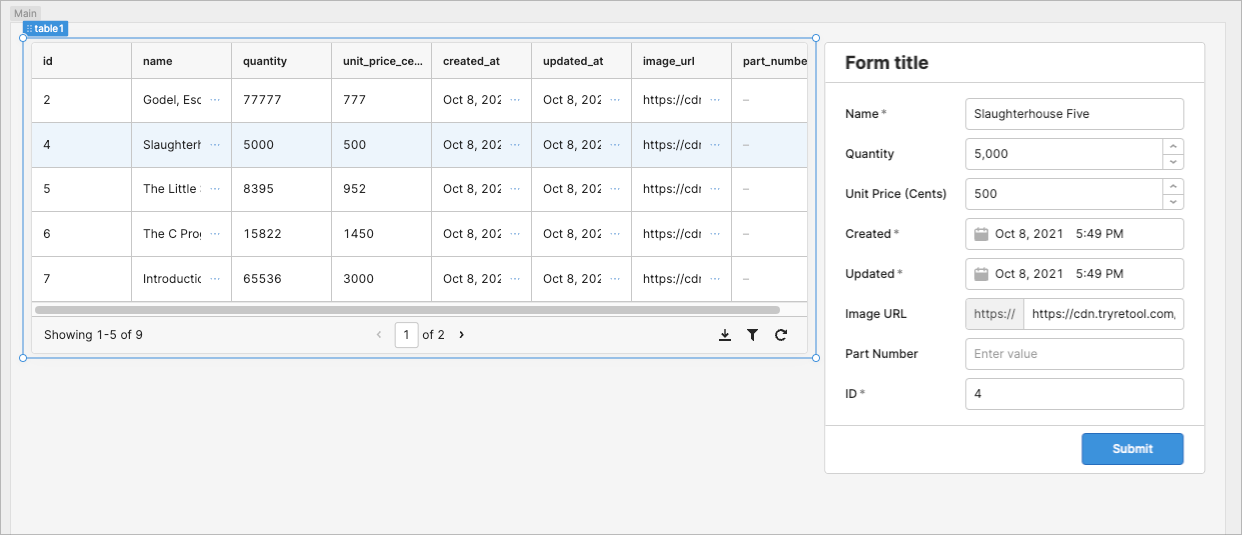 Form data is automatically populated from the seleted row.