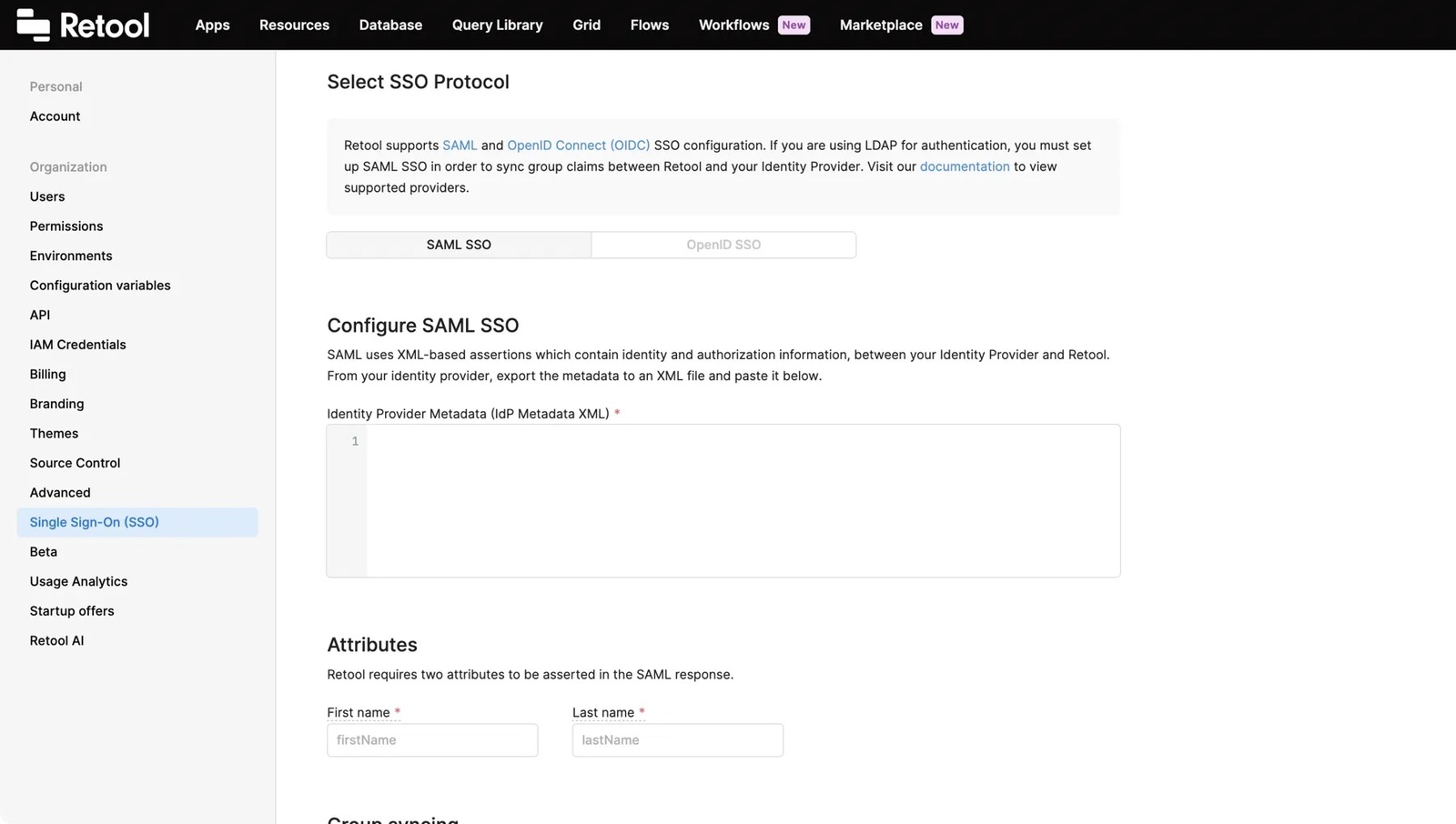 IdP Metadata XML field in Settings