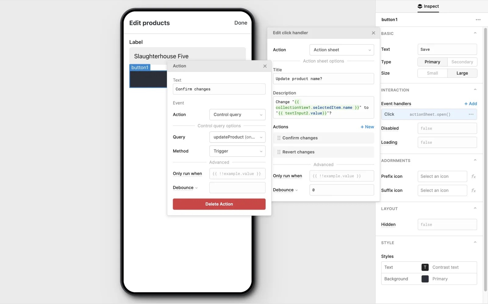 Configure action sheet