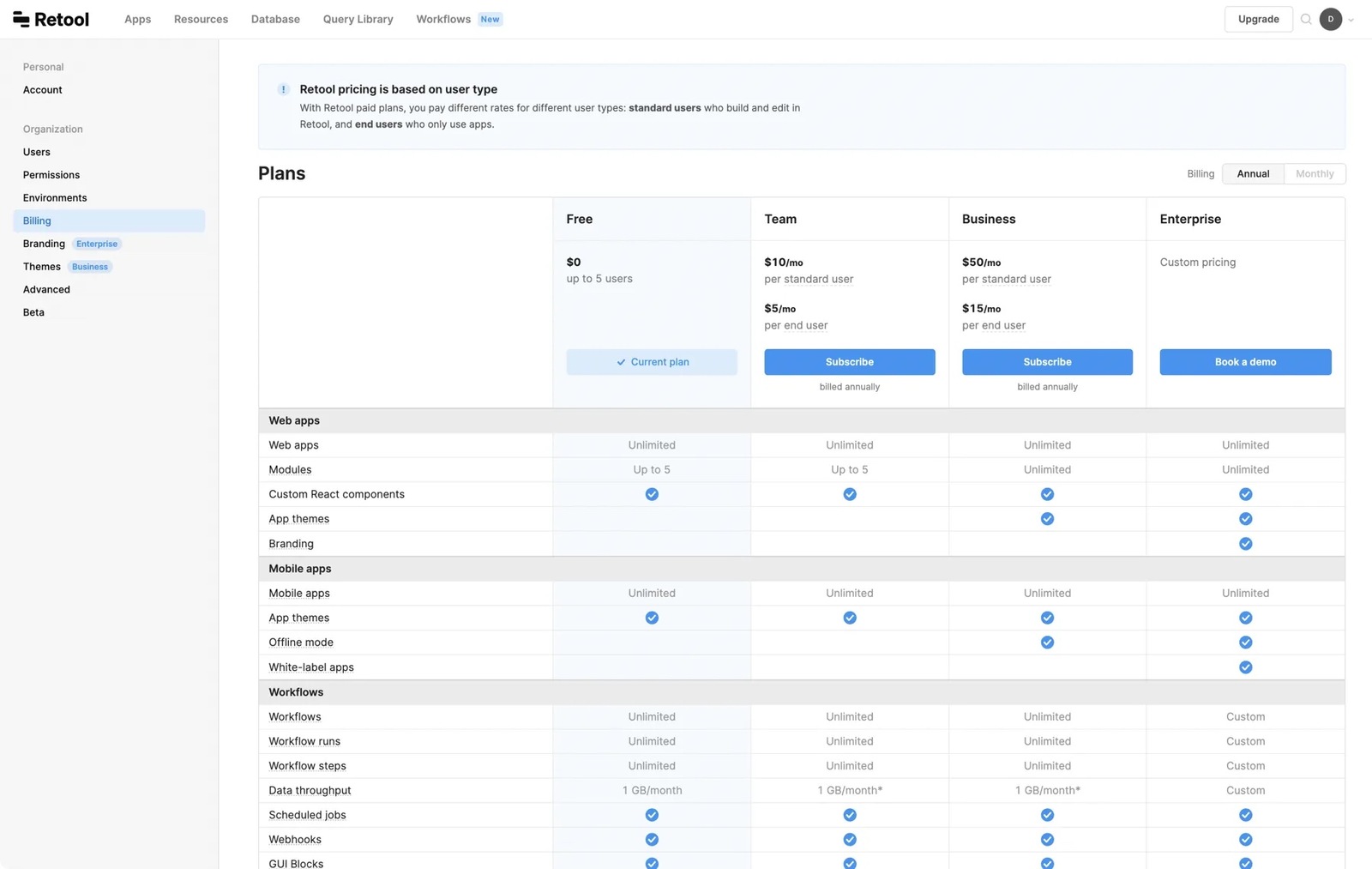 Manage billing plans