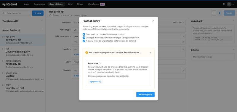 start protecting query modal