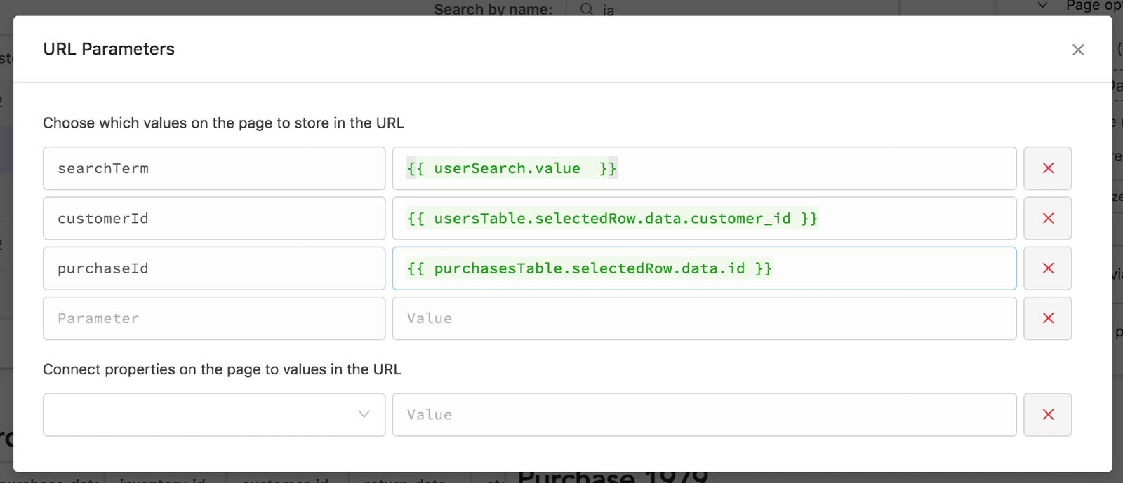 Storing page state in the URL.