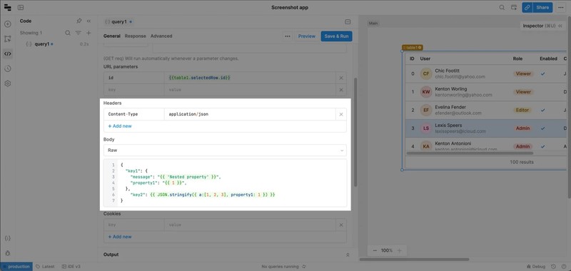 Nested object in request using valid JSON