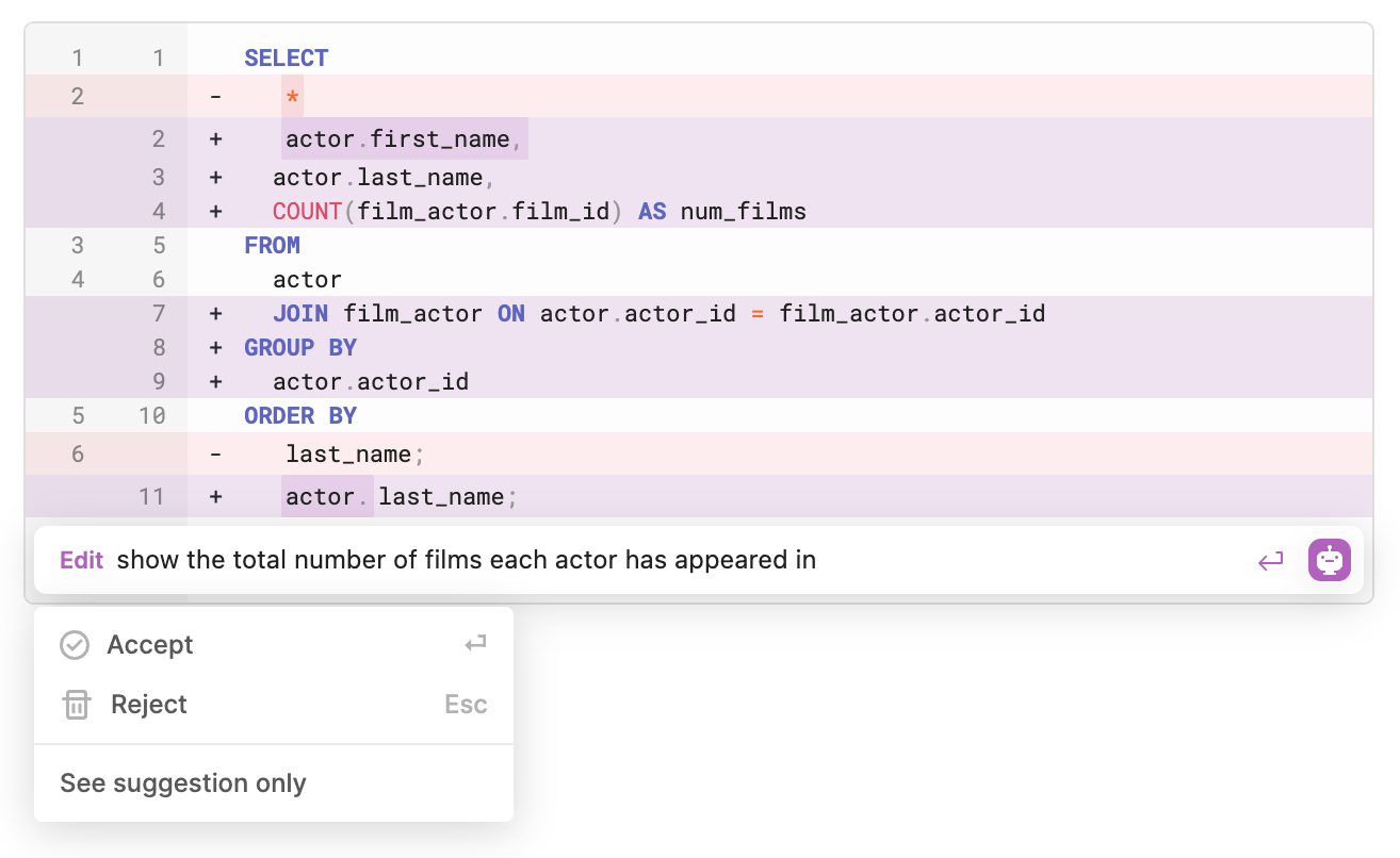 Using AI to edit a query