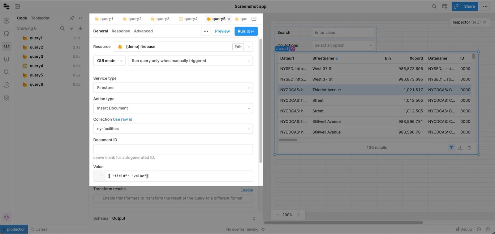 Insert document query