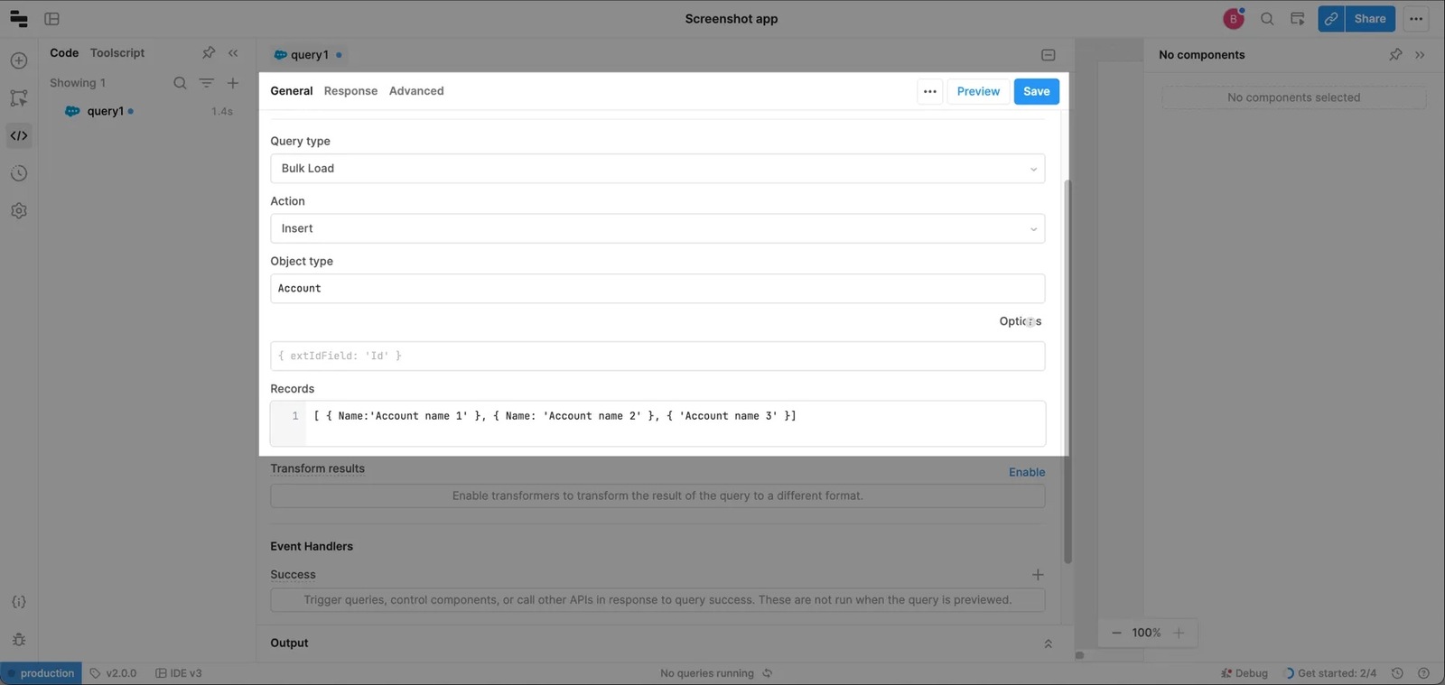 Example query using bulk inserts