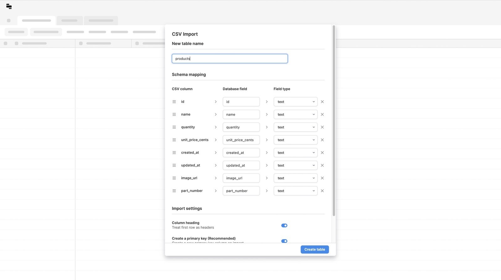 New CSV import