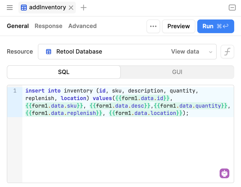 addInventory query