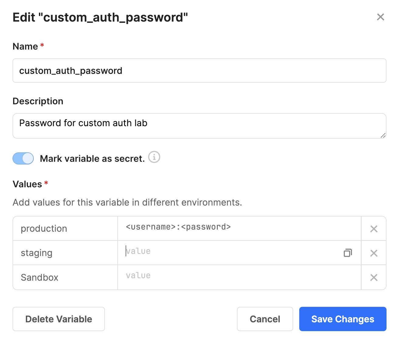 Environment variable for token