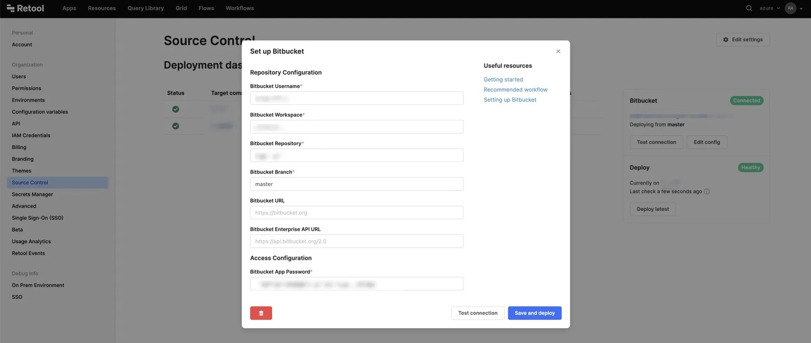 Configure Bitbucket settings on Retool