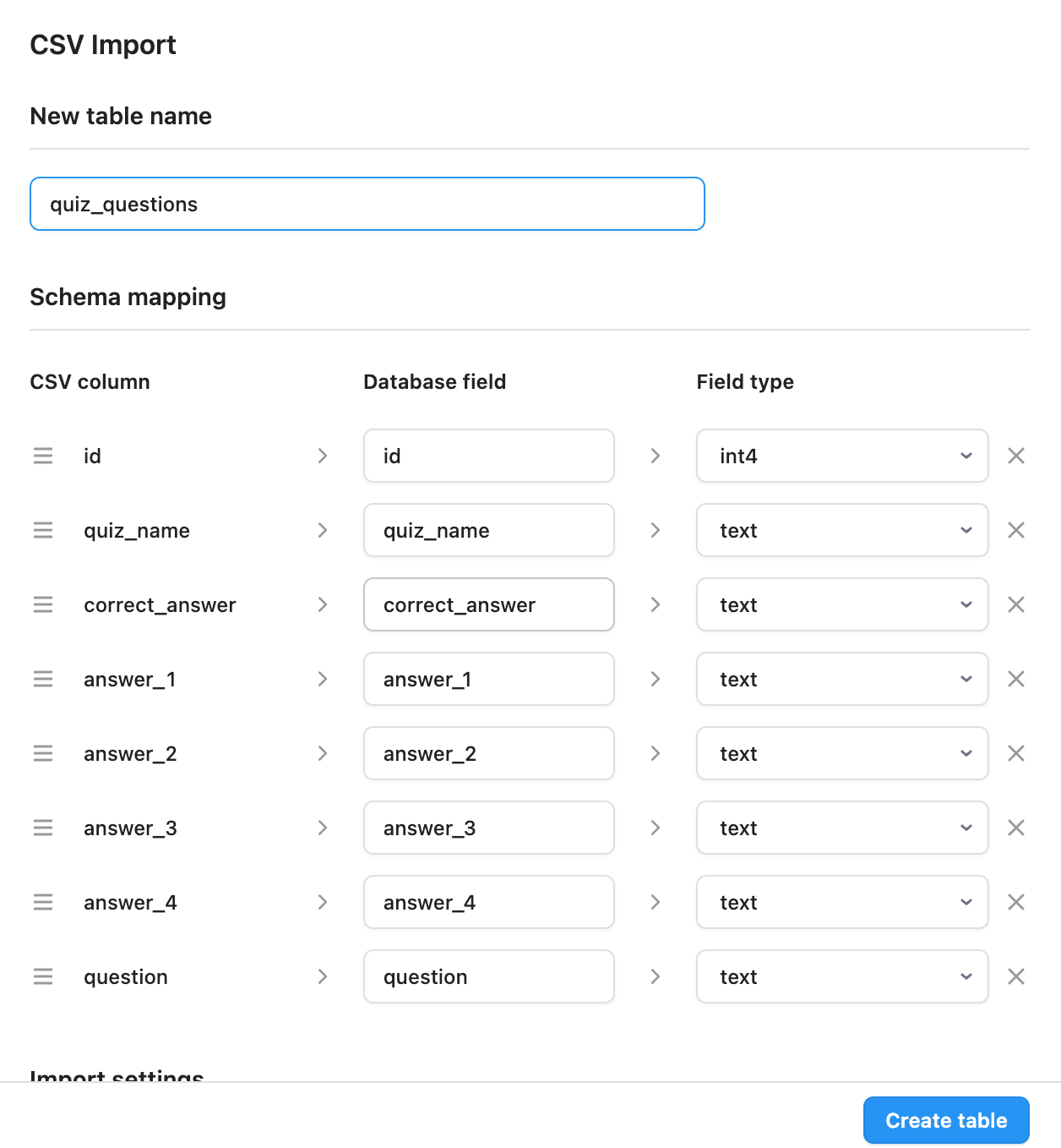 CSV import