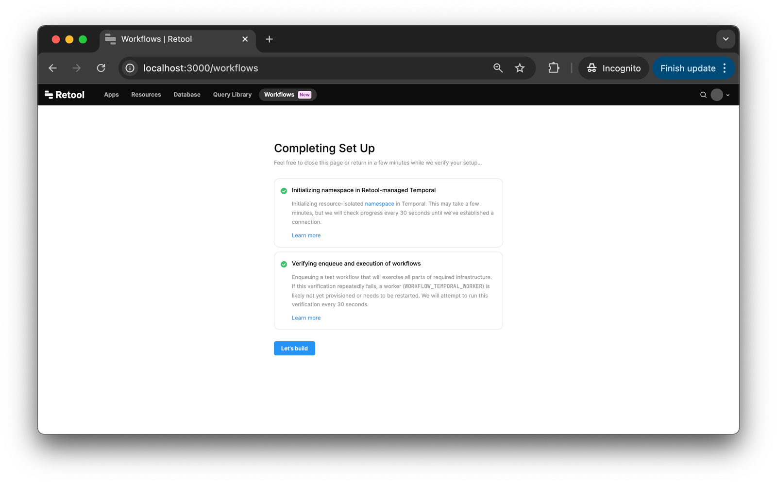 Completing Setup