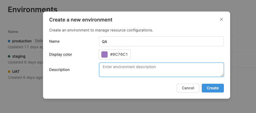 Creating a new environment