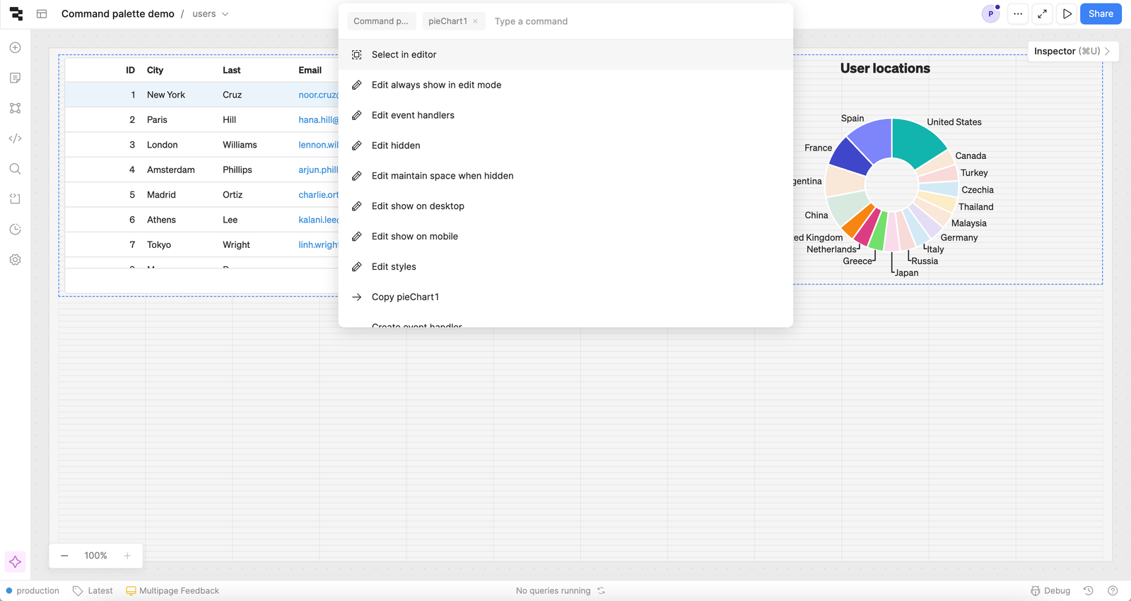 Component commands in Command Palette