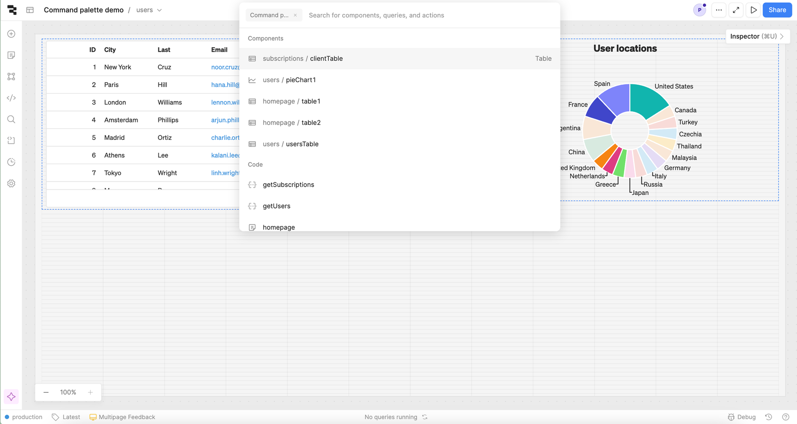 Components and code in an app context in Command Palette