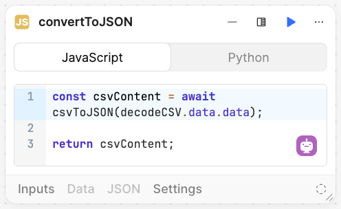 convertToJSON block
