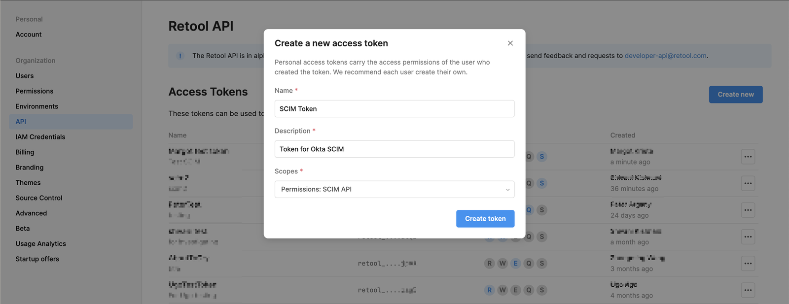 Create a SCIM access token