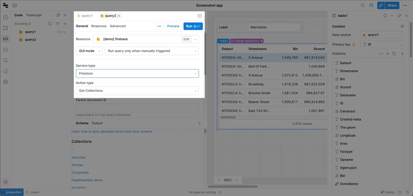 Query that lists all collections