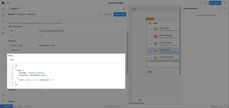 Nested object in request with JSON wrapped within curly braces