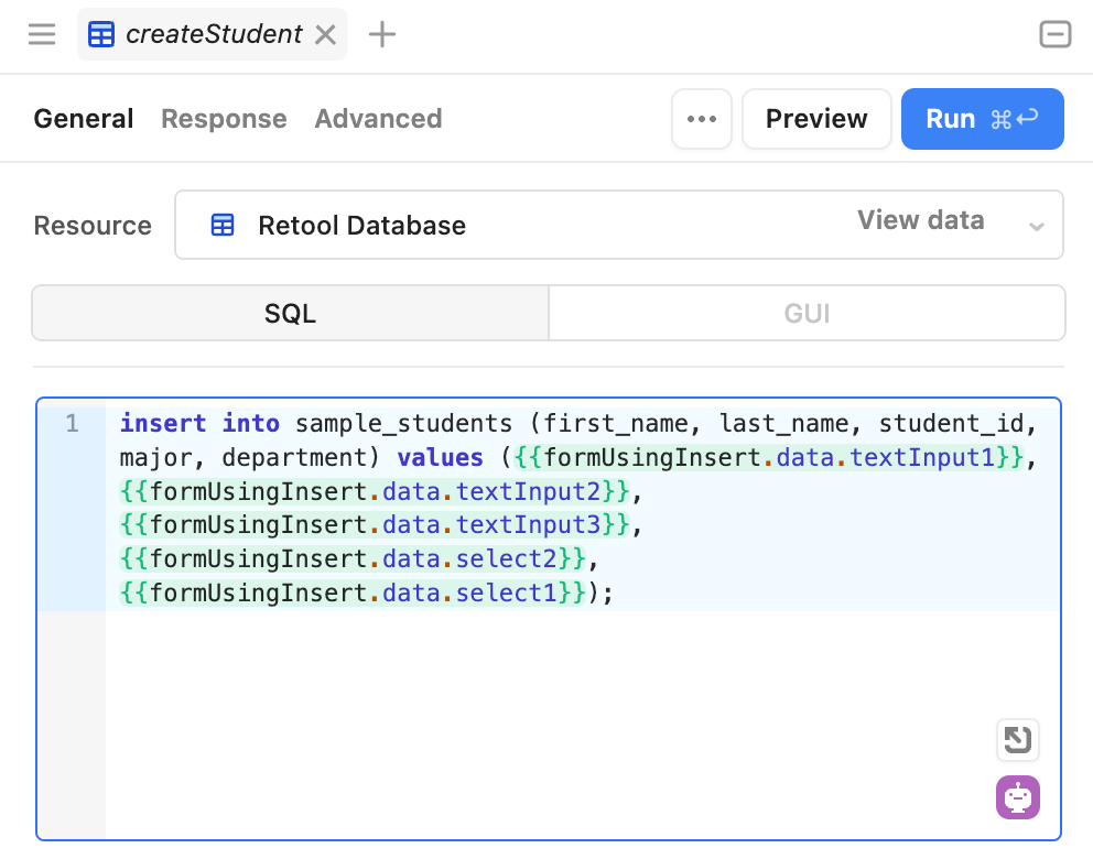 createStudent query