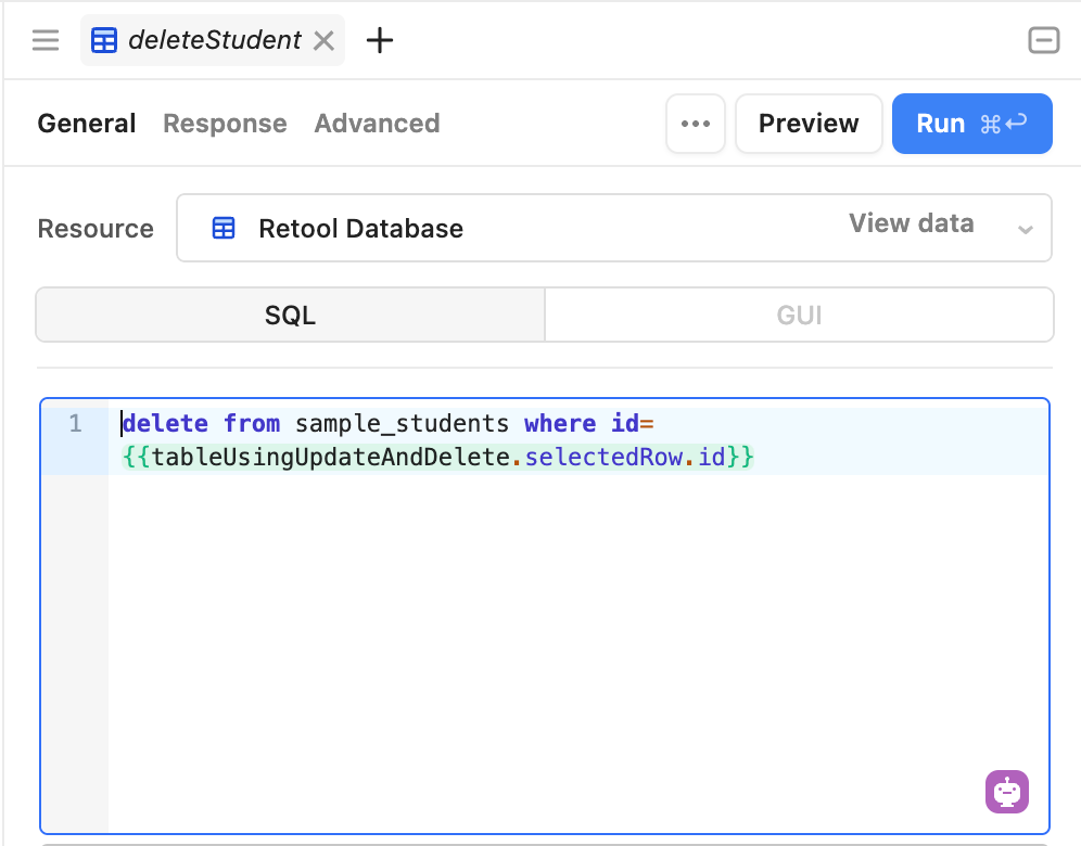 deleteStudent query