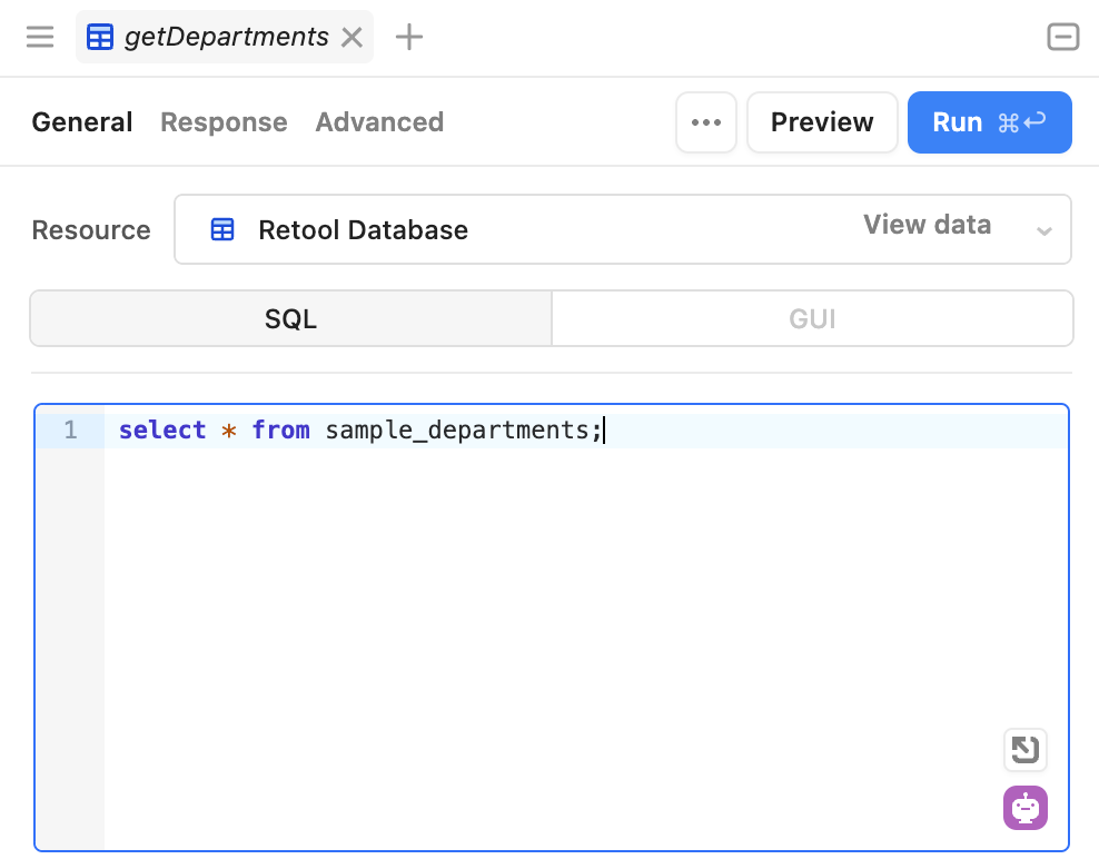 getDepartments query