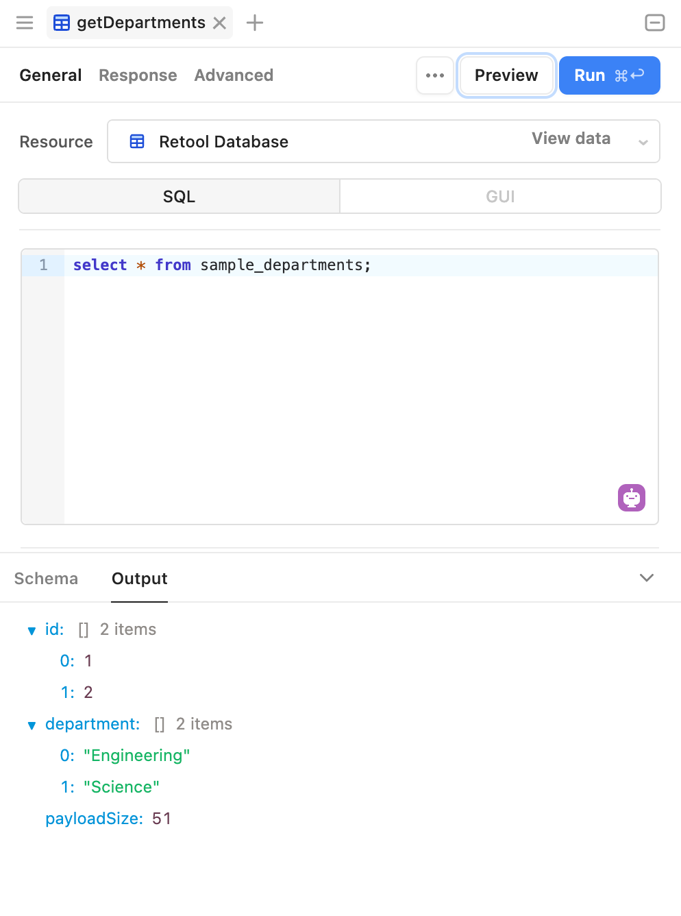 Preview query