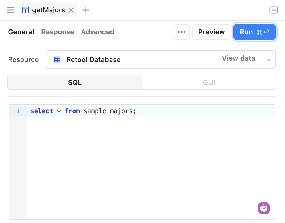 getMajors query