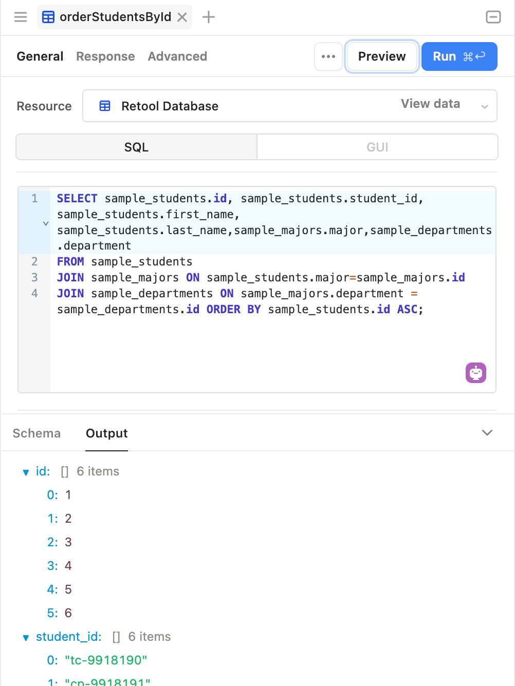 Preview query