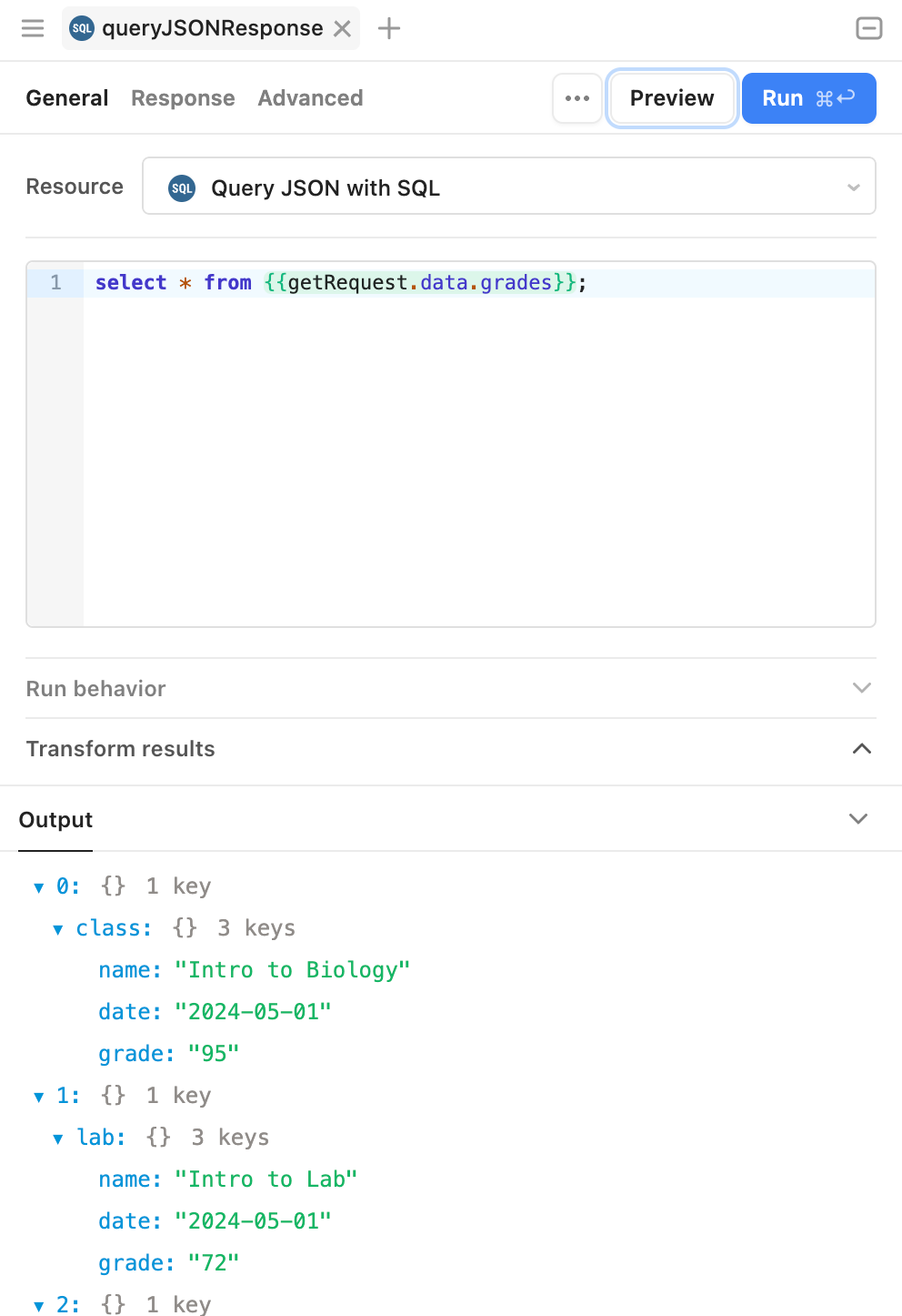 getJSONResponse query