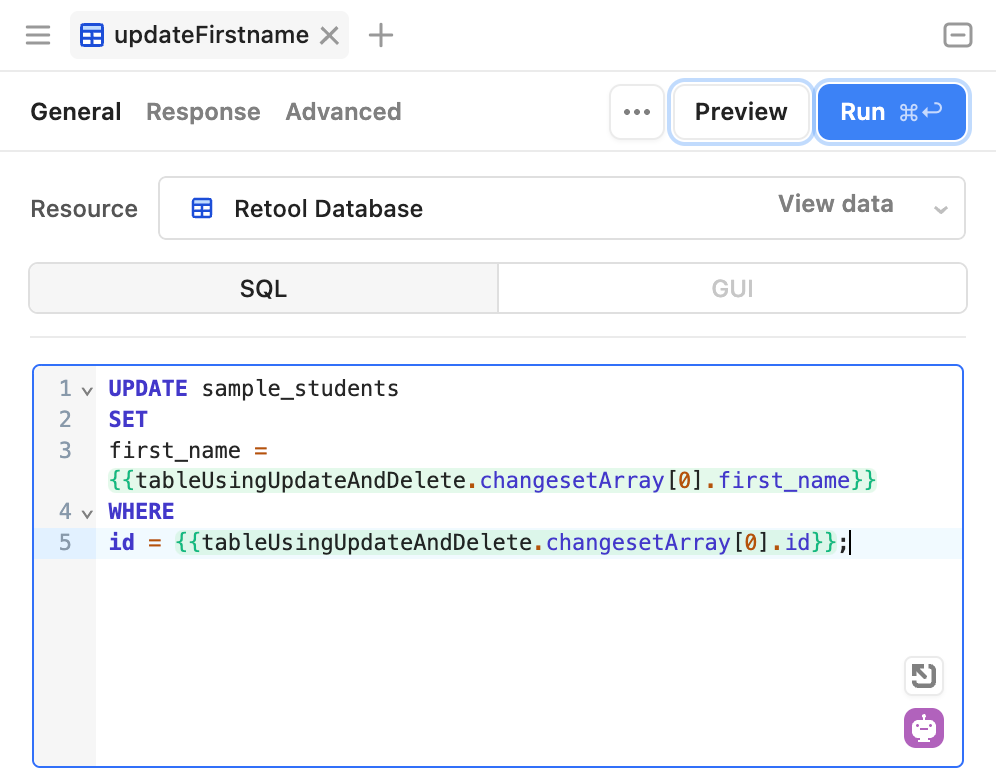 updateFirstname query