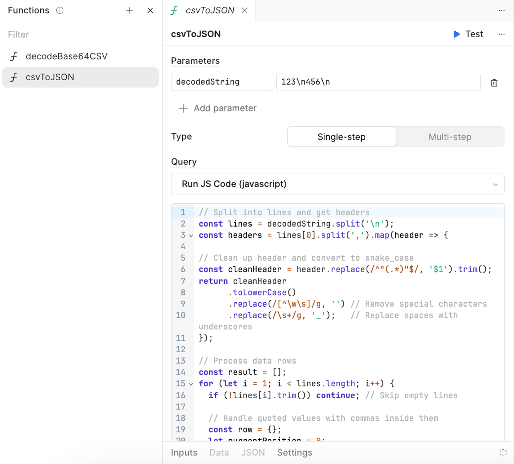 Function csvToJSON