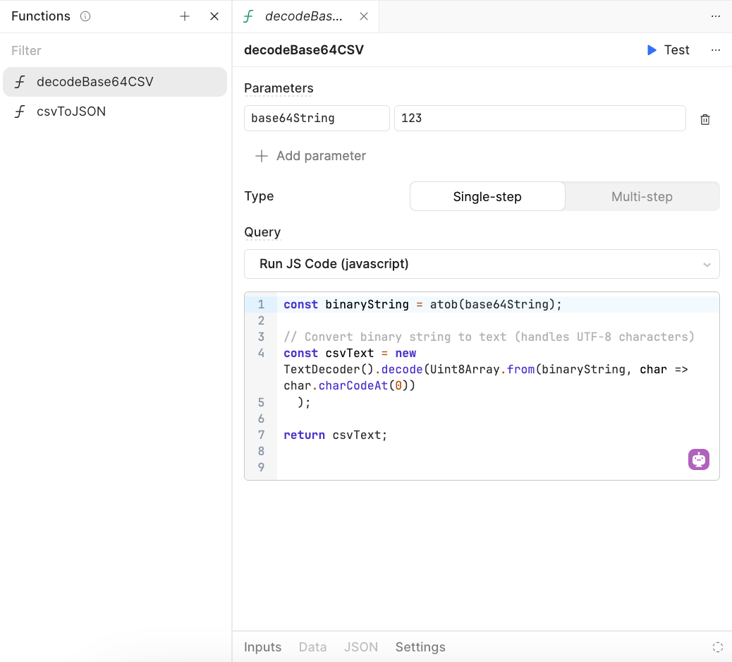Function decodeBase64CSV