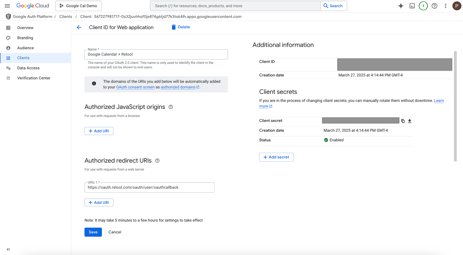 Client ID for Web application