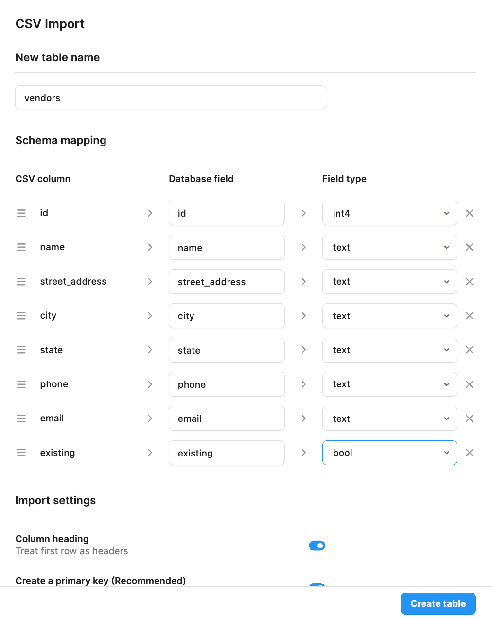 CSV import