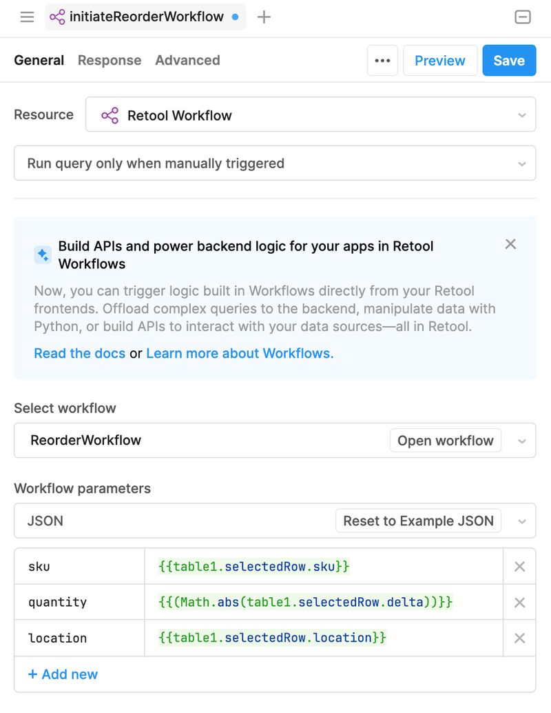 initiateReorderWorkflow query