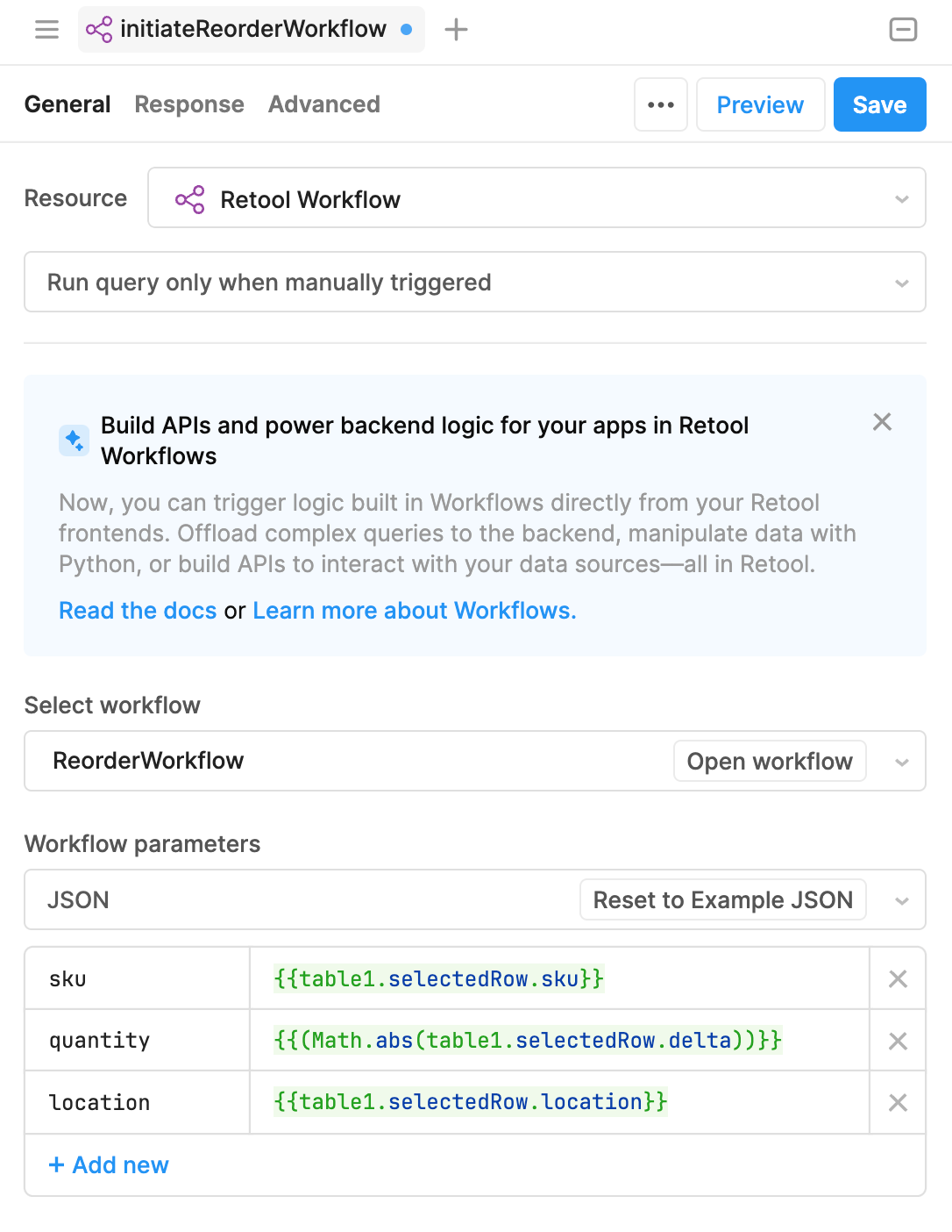 initiateReorderWorkflow query