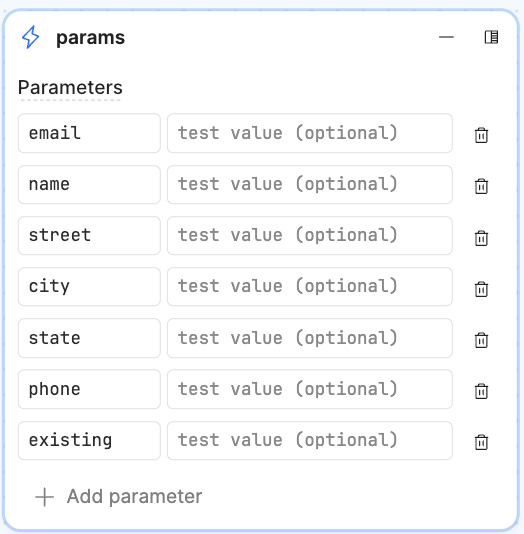 Input parameters
