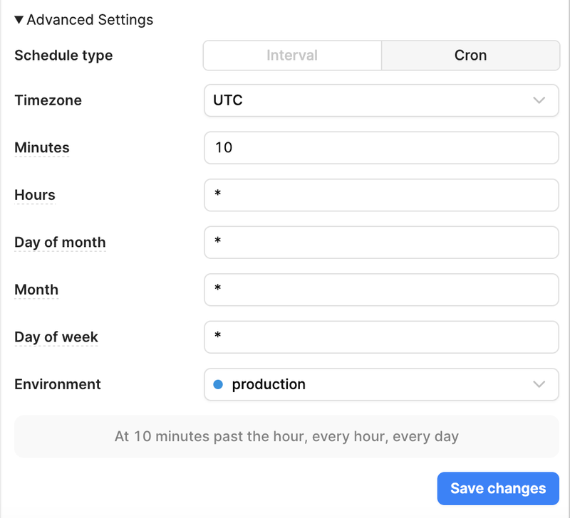 Configure a cron schedule.