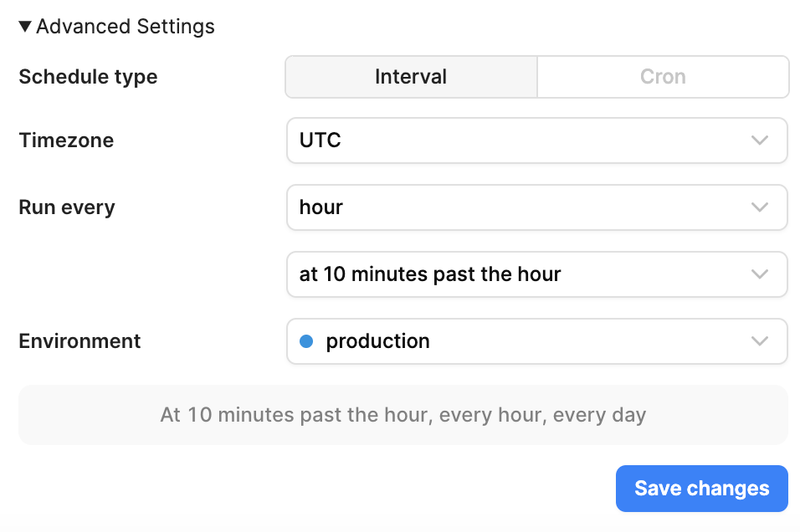 Configure an interval schedule.