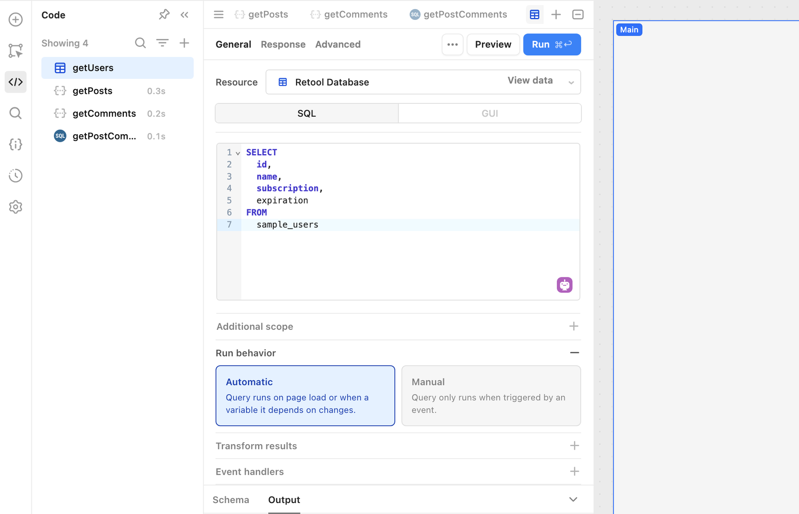 Configure run behavior