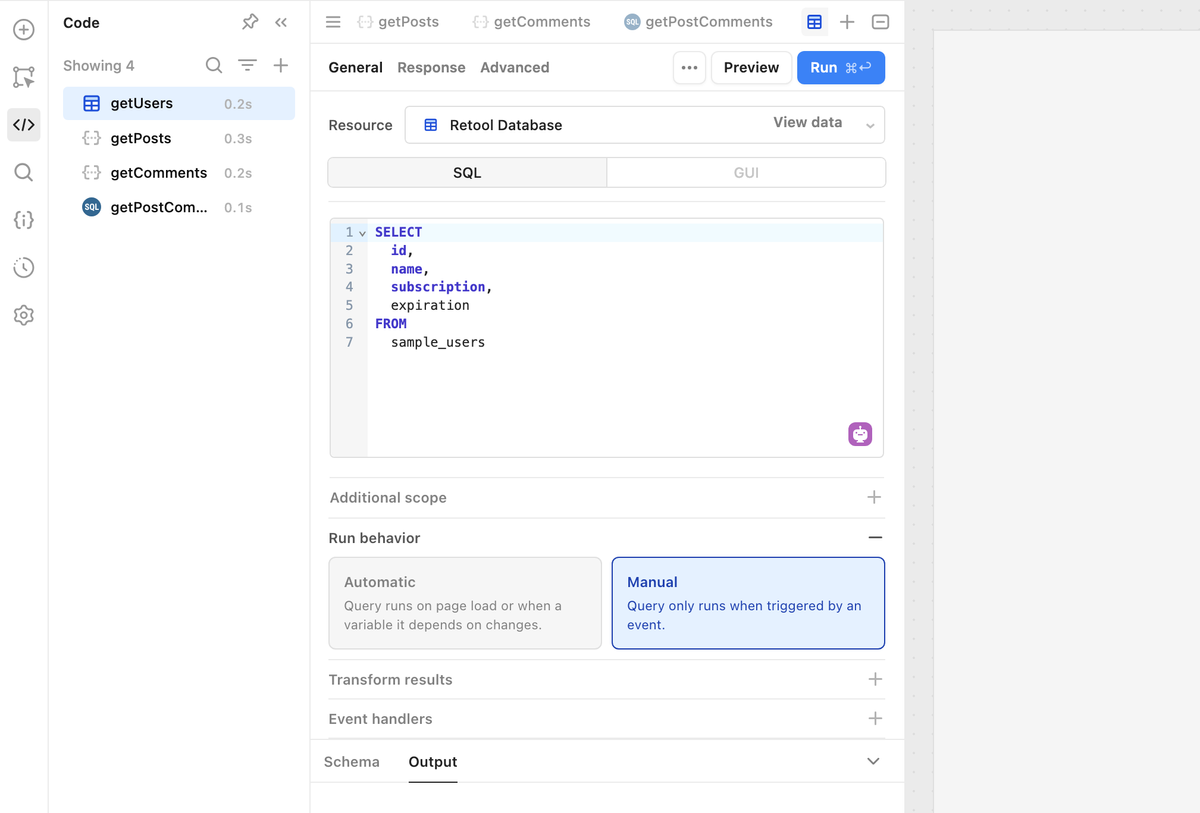 Configure Query Run Behavior Retool Docs