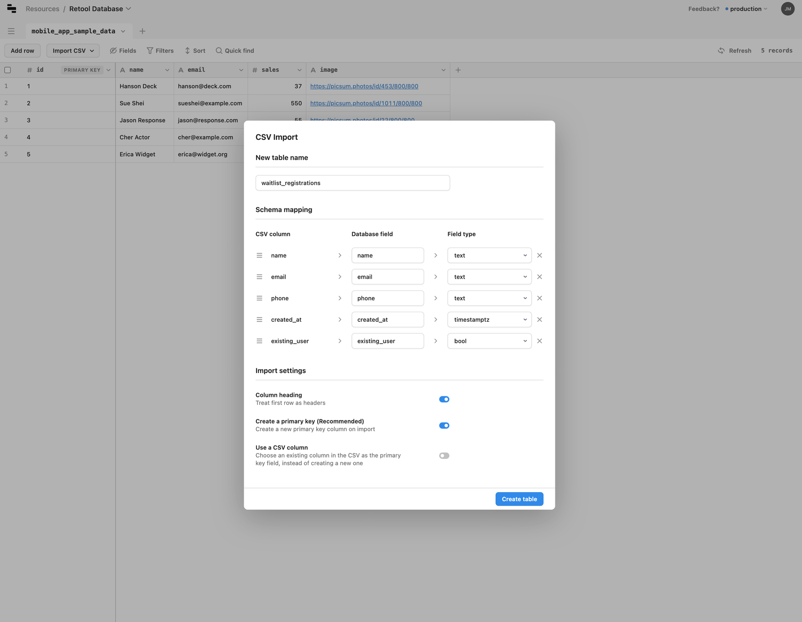 Import CSV data