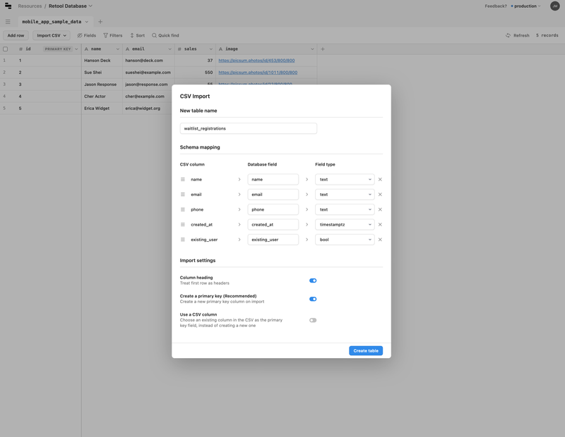 Import CSV data