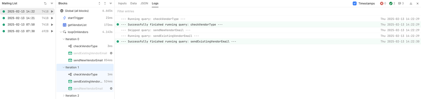 Run History for single Workflow