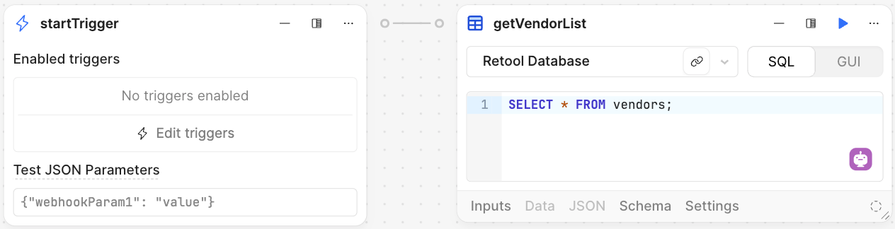 startTrigger and getVendorList Blocks